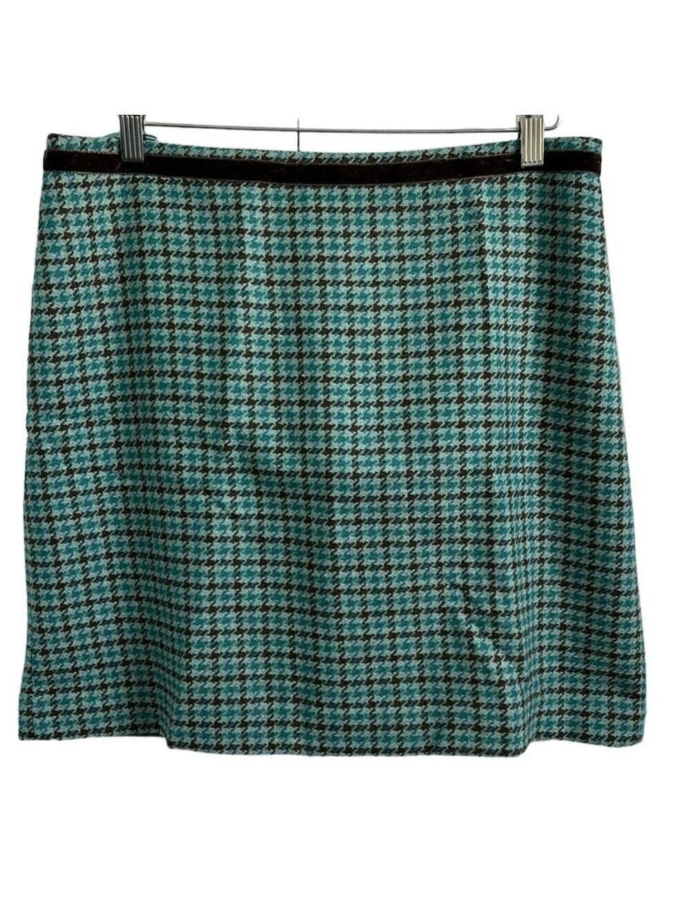 Banana Republic Turquoise Plaid Wool Mini Skirt Size 8
